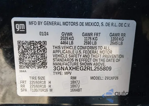 2024 Chevrolet Equinox Fwd Ls from USA, damaged, VIN 3GNAXHEG2RL255809